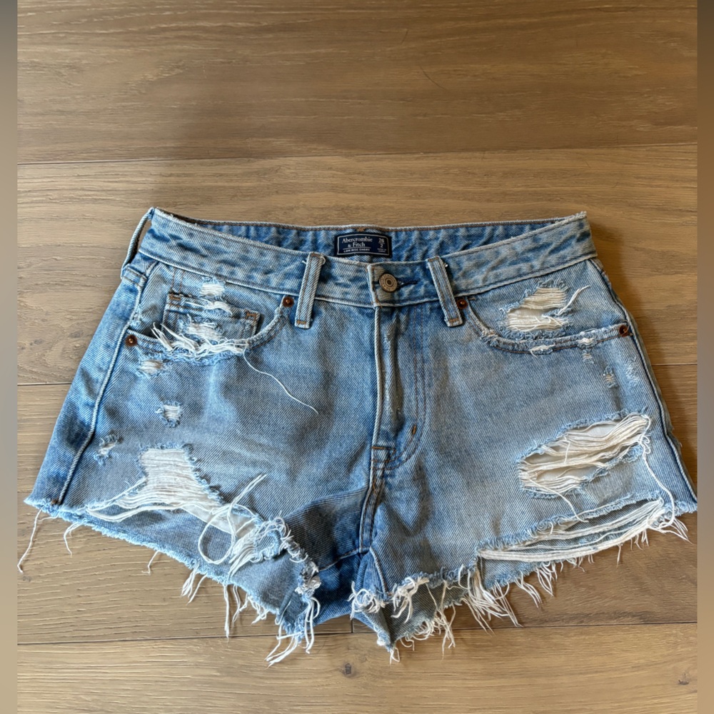 Abercrombie, low rise, distressed denim shorts